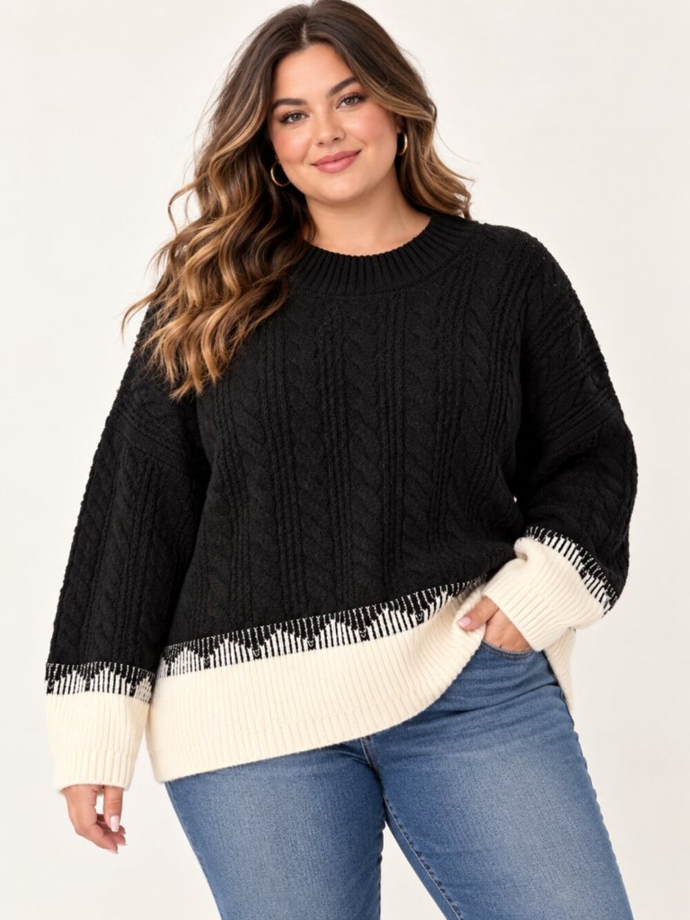 Liz Claiborne Sweater XXL NWT Black Cream Colorblock Oversized Wool Blend
